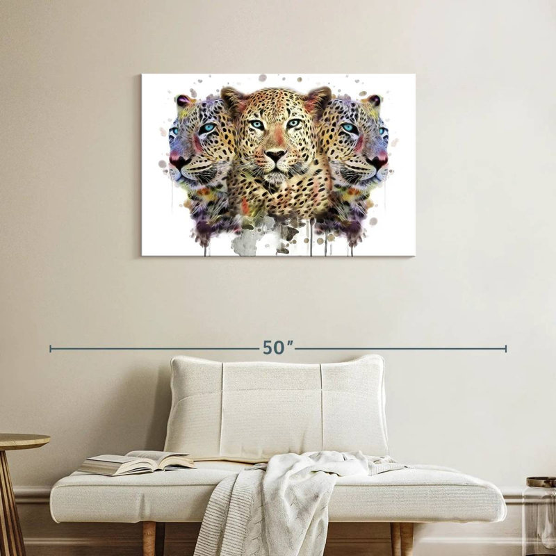 Three Leopard Heads, 24" H x 36" W