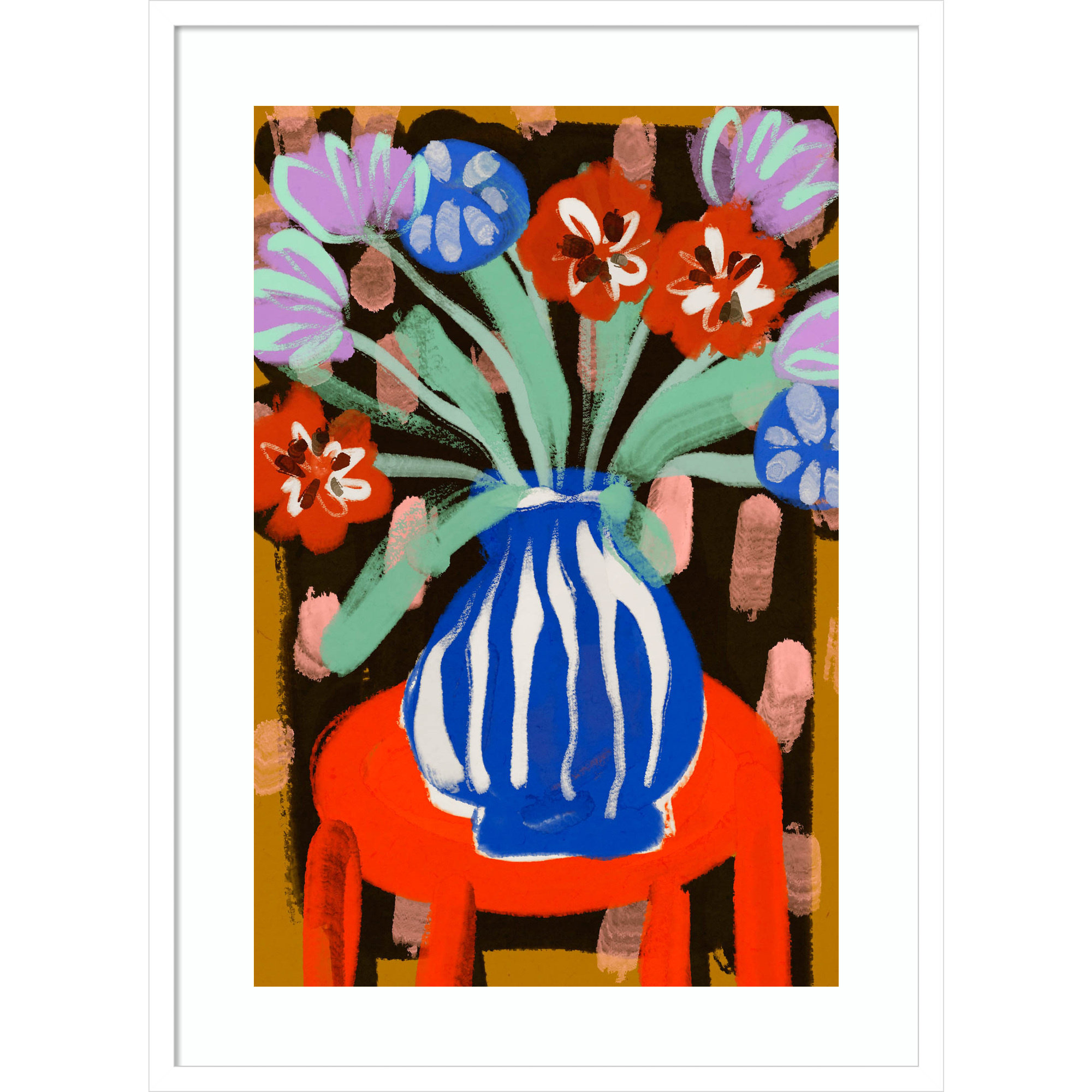 Floral Still Life No 2 by Treechild Wood Framed Wall Art Print, 33" H x 24" W, White