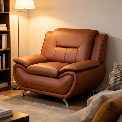 Fauteuil simple en similicuir de 117 cm de large, respirant, marron.