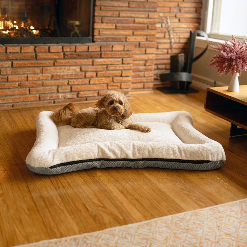 Lit pour chien et chat en microsuède réversible ivoire All Day with Cloud 9, Tourterelle Palmer, H 5 po x l 50 po x P 37 po