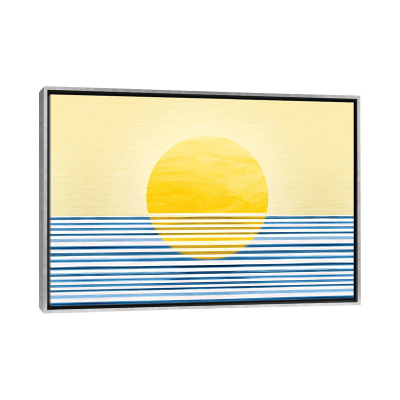 Sunset II-impression d’art graphique abstraite, Pas de tapis, H 40 po x l 60 po x 1,5 po, Toile avec cadre argenté