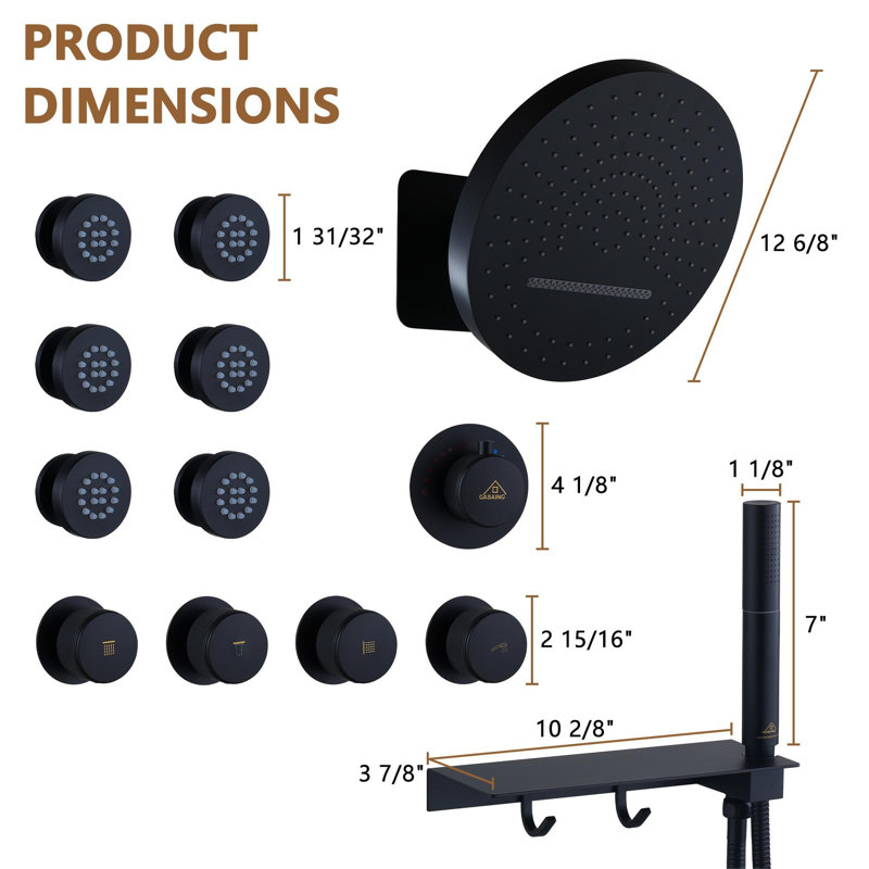 Nickel Dual Head Wall Mounted Shower System with Body Jets