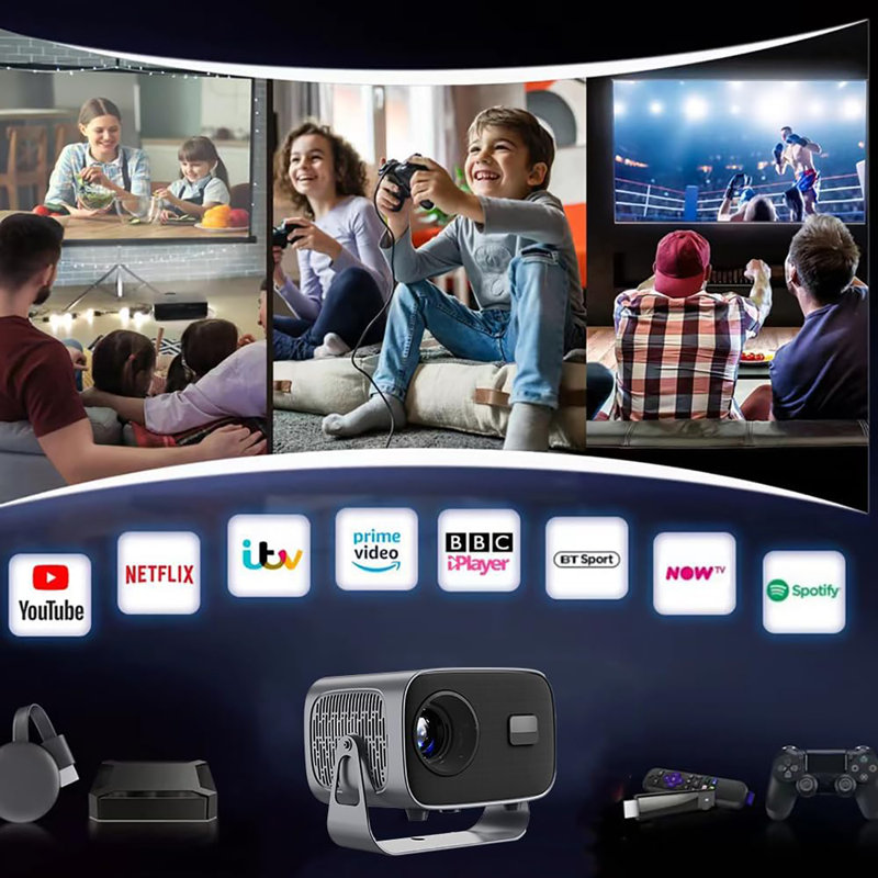 Portable Smart Projector – Android 13, 720p & 4K Support, Dual WiFi, BT 5.0, Auto Focus & Keystone Correction, 120" Home Cinema