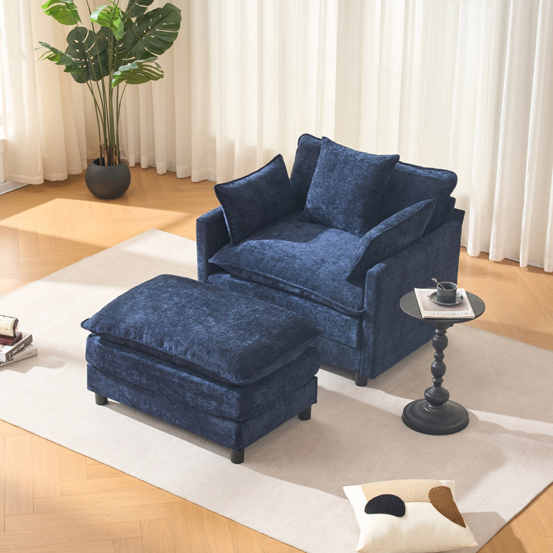 Chaise d'appoint moderne avec repose-pieds, Bleu