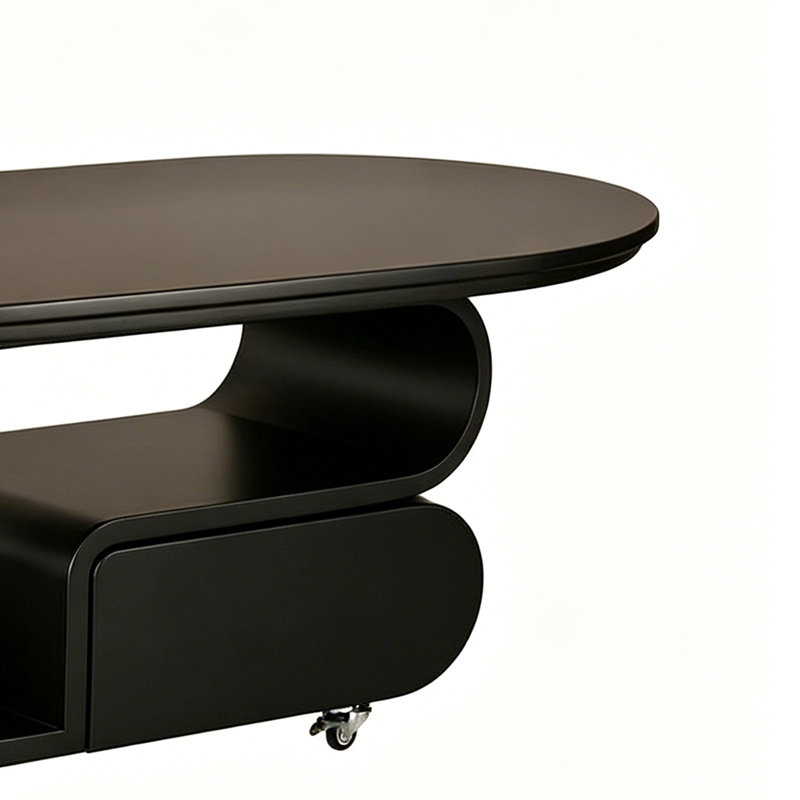 Modern Light Luxury Cream Coffee Table, Black, 17.71" H x 51.18" L x 27.55" W, Black