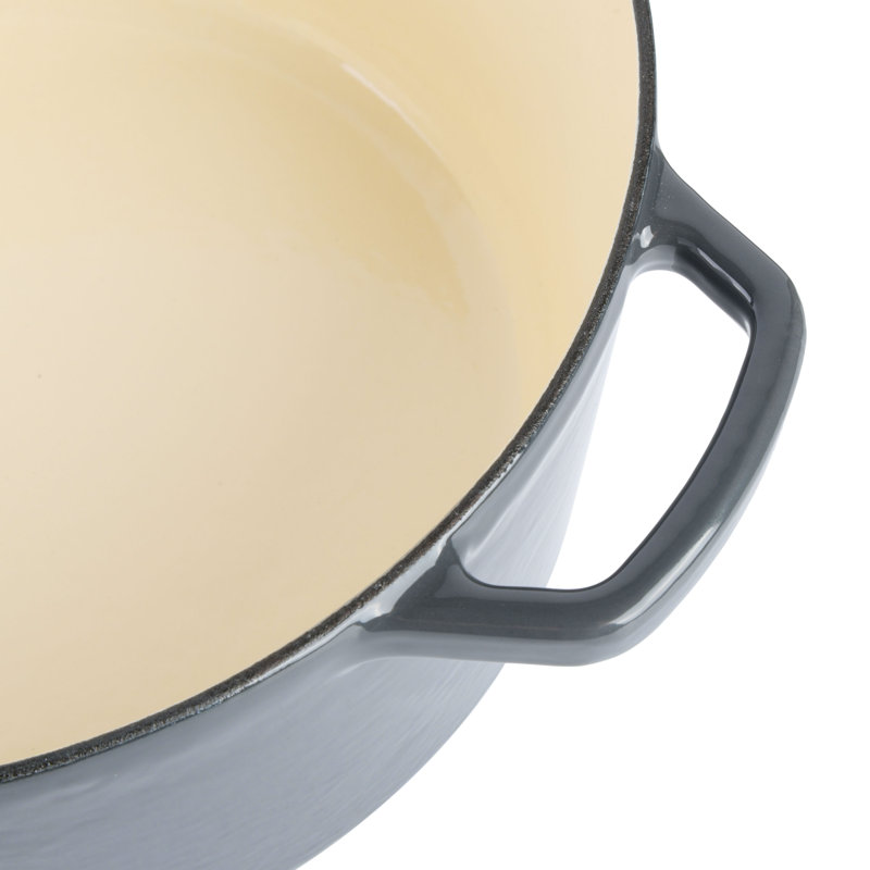Casserole en fonte émaillée safran avec couvercle Spice par Tia Mowry Savory, 6 pintes, bleu sarcelle, Gris anthracite