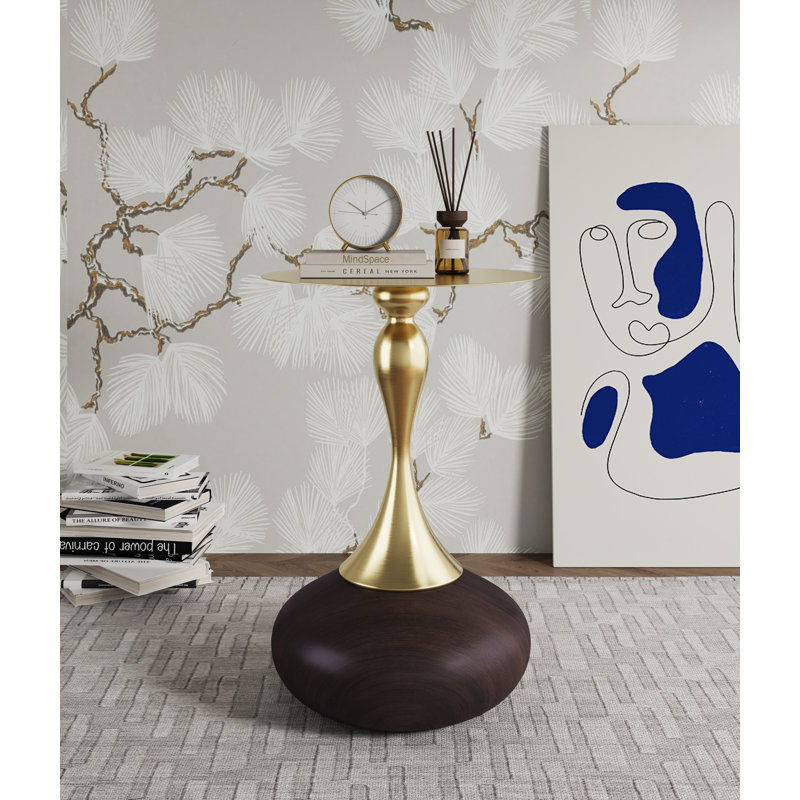 Table de bout moderne Patchin avec plateau en acier inoxydable brun et or Patchin