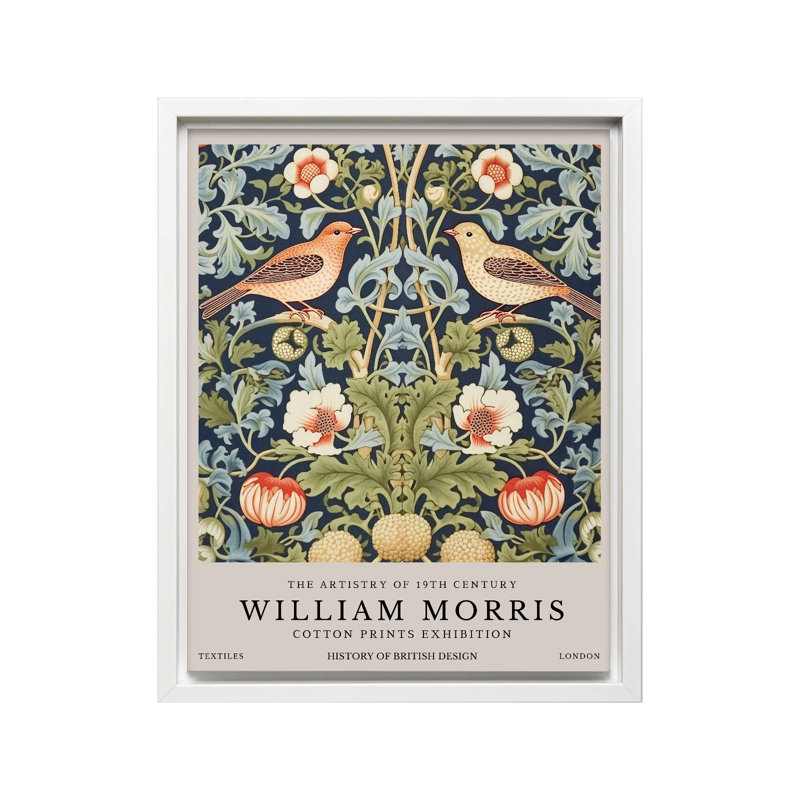 William Morris - Strawberry Thief No3, Canvas, White Framed, 11"H x 14"W