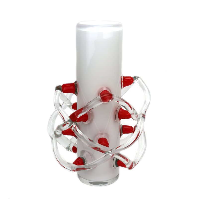 Saturn Handmade Glass Table Vase, White/Red
