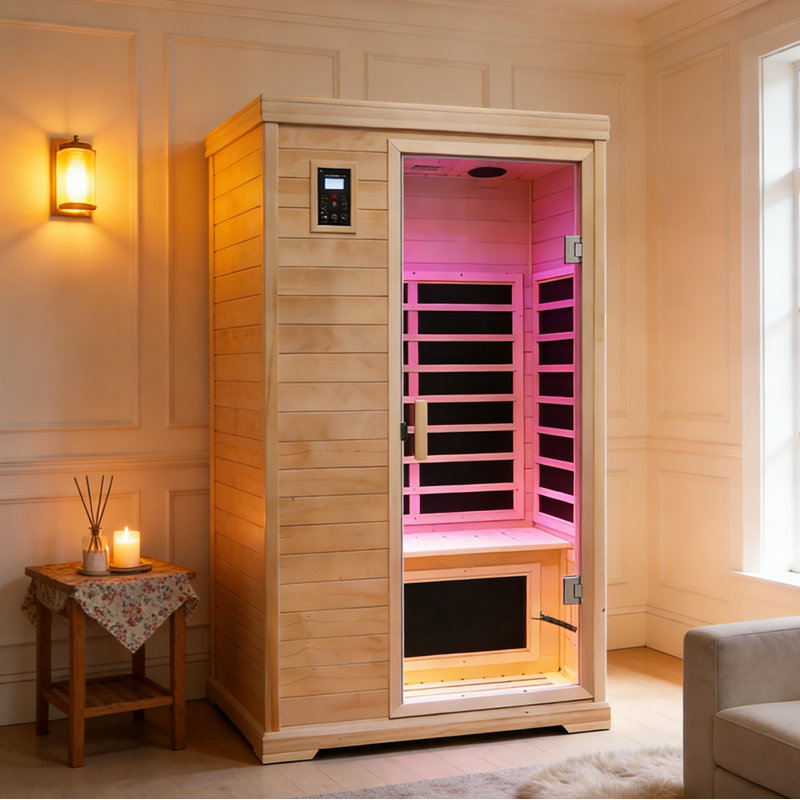 2 Person Far-Infrared Indoor Sauna Room, Hemlock Sauna Room LCD Touch Control With Bluetooth Audio, LED Reading Light