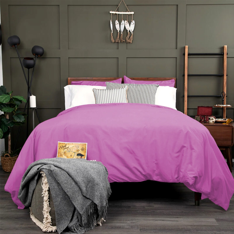 Microfibre 200 TC Plain Reversible Plain Weave Modern & Contemporary Duvet Cover Set, Purple