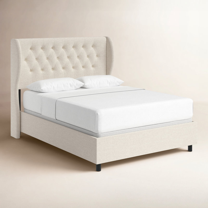 Lit tapissier capitonné standard à profil bas Tomey, Classic Linen Linen, Lit simple