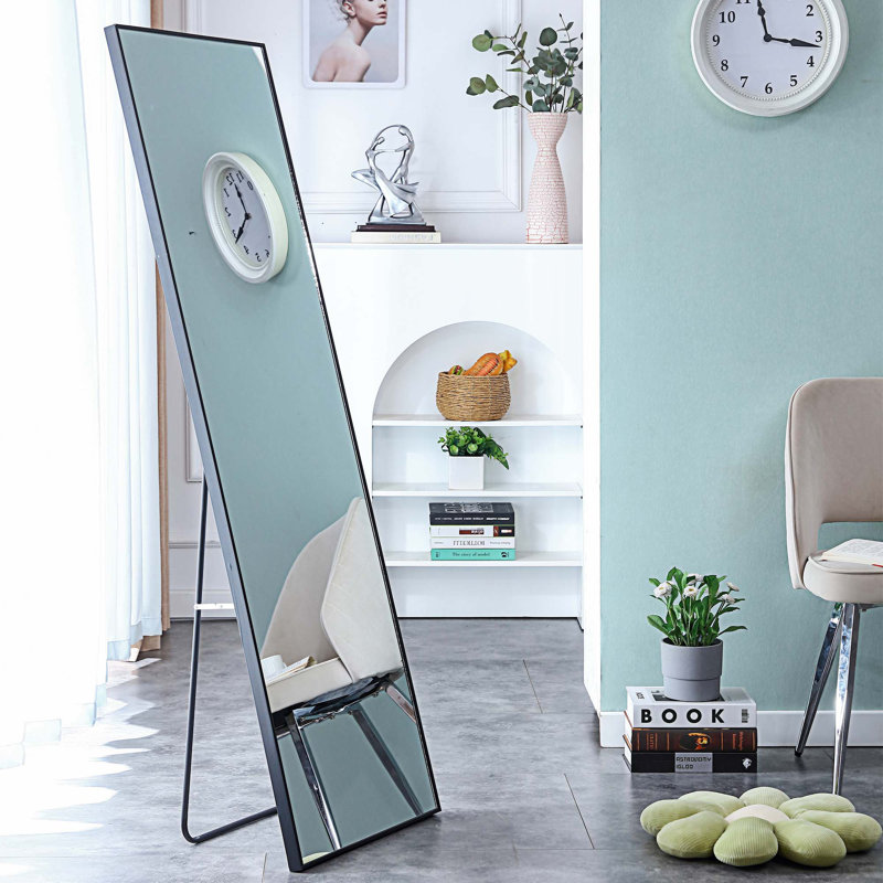 Miroir de plancher en bois massif Retangle, Noir, 63 po x 19 po