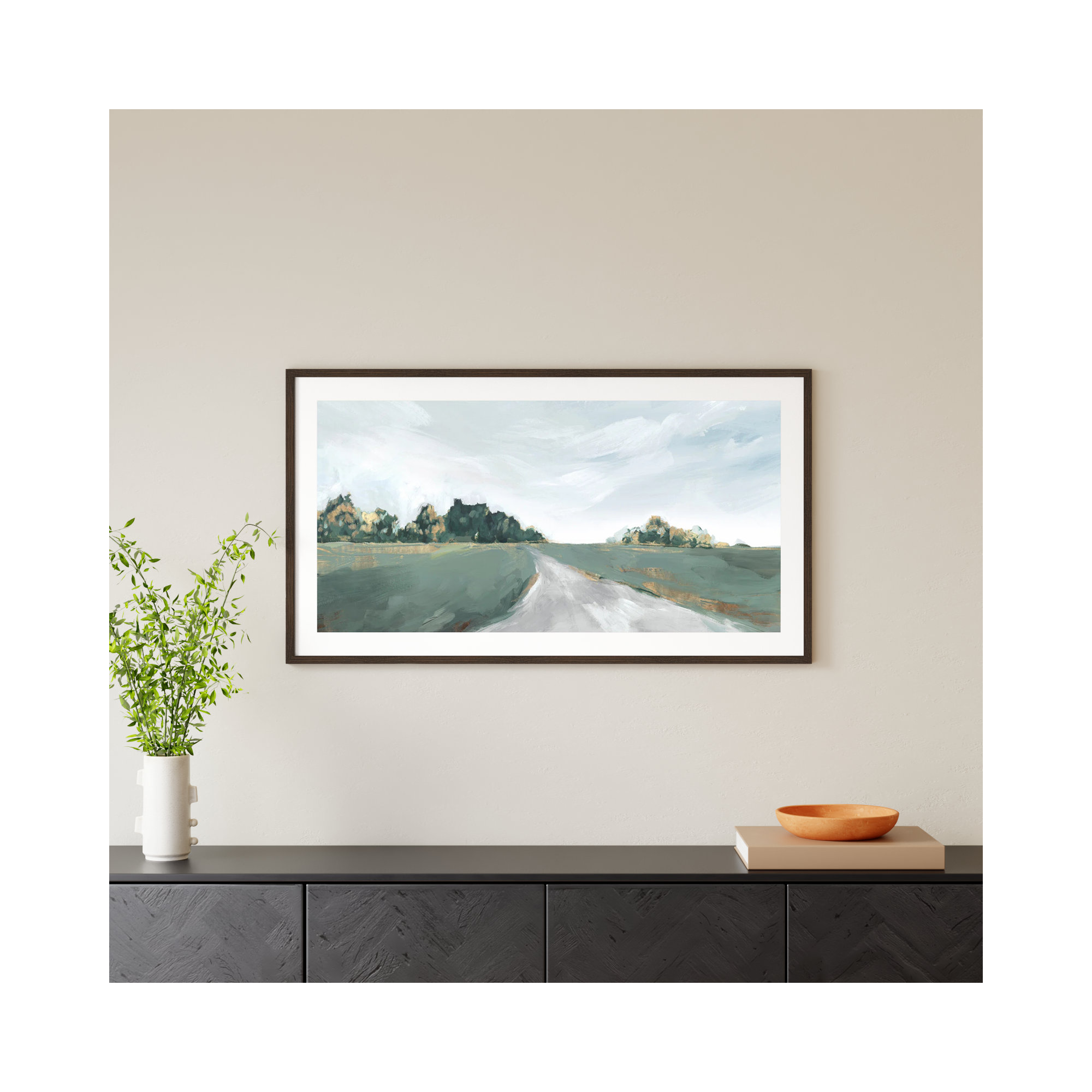 Field of Dreams by Isabelle Z - Painting Print, Picture Framed Paper, Walnut Wood, 25.5" H x 45.5" W