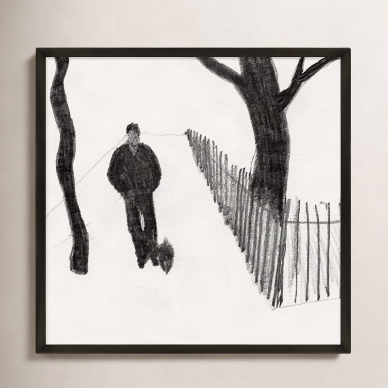 Walking The Dog Print by Simon Schneiderman, Black, 24" H x 24" W x 1.25" D