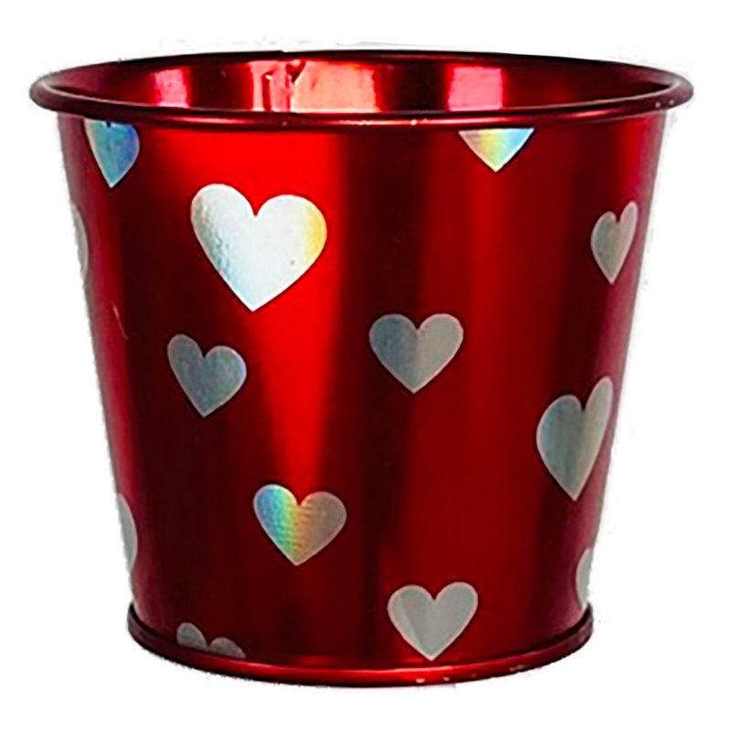 Holographic Shimmering Hearts On Red Planter, 2" H x 2.75" W x 2.75" D