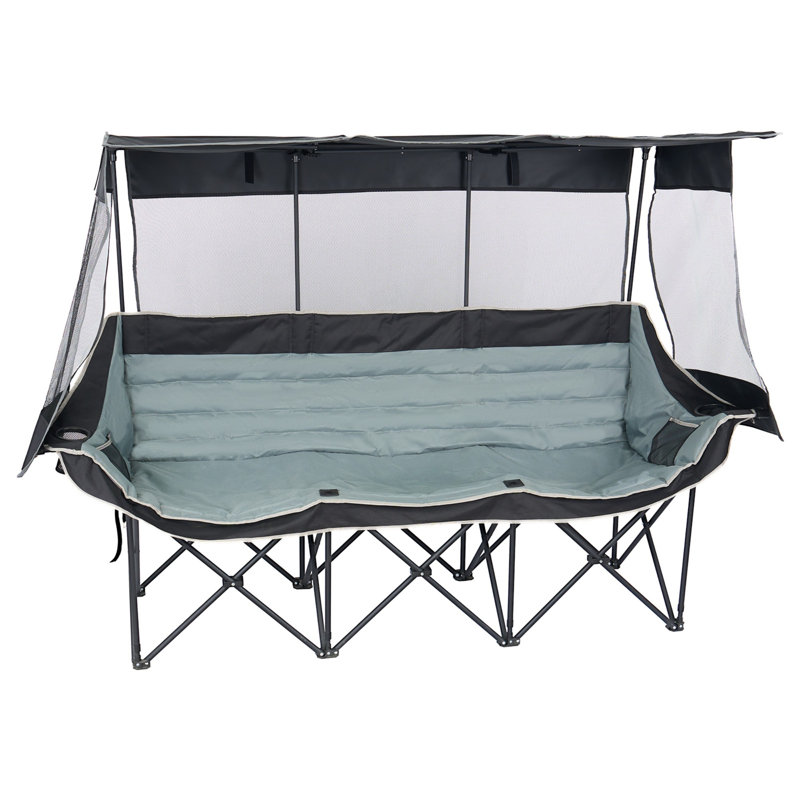 Fauteuil d'extérieur pour 3 personnes, causeuse de plage surdimensionnée pliante avec auvent pare-soleil, porte-gobelets et sac de transport