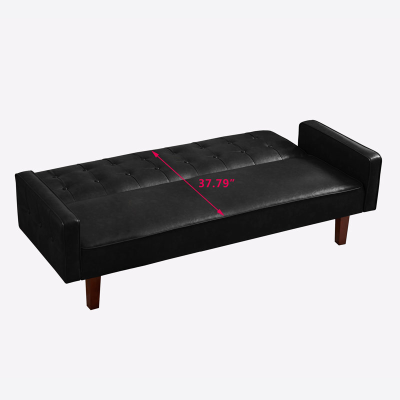 74.4'' Faux Leather Square Arm Sofa Bed, Faux Leather Black, 74.4" W x 29.13" H x 32.67" D