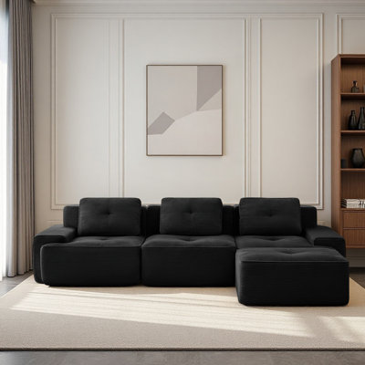Canapés modulaires de 117,3 po pour le salon, canapé modulaire modulaire avec méridienne en forme de L, causeuse rembourrée à 2 places avec siège en tissu velours côtelé à assise profonde sans assemblage, conception antidérapante