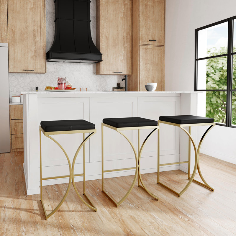 Natalya 24" Bar Stool, Gold, Bar Stool (31” Seat Height), Black