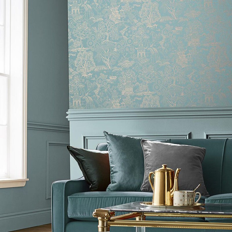 Basuto Metallic Wallpaper Double Roll, Duck Egg