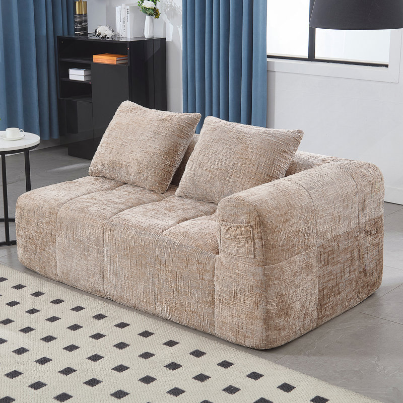 Comfortable Chenille Loveseat Sofa For Relaxation And Style In Any Room, Khaki