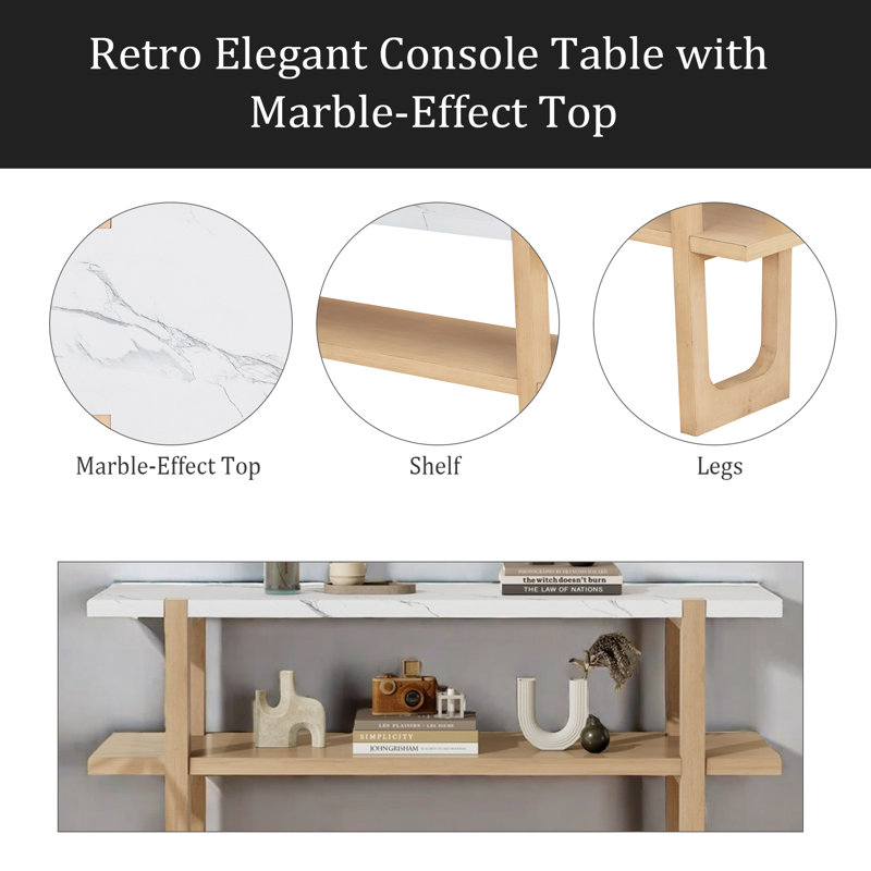 Console rétro élégante avec plateau en marbre et solutions de rangement polyvalentes pour le vestibule et le salon