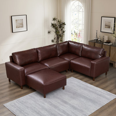 5-Piece Modular Sectional Sofa With Ottoman, Breathable PU Upholstery