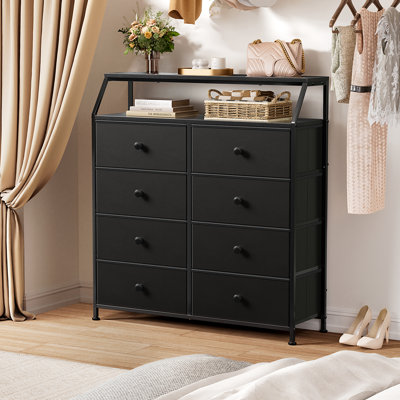 Ojaswi 8 Drawer, Double Dresser with Wooden, Chest of Drawer in 37.6''