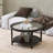 Double-layer Solid Wood Round Coffee Table with Tempered Glass Top