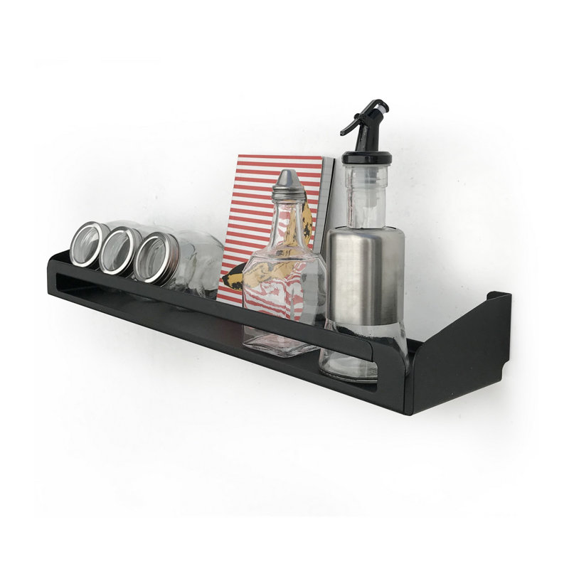 Haarika Metal Bracket Shelf with Towel Bar, Black