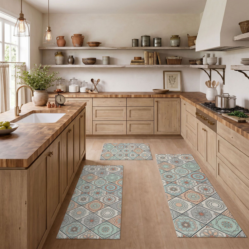Mandala Tile Non-Slip Washable Kitchen Mats