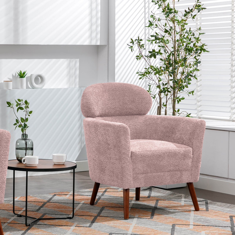 Arunjit Sherpa Fabric Accent Chair with Rubberwood Legs, Pink Sherpa