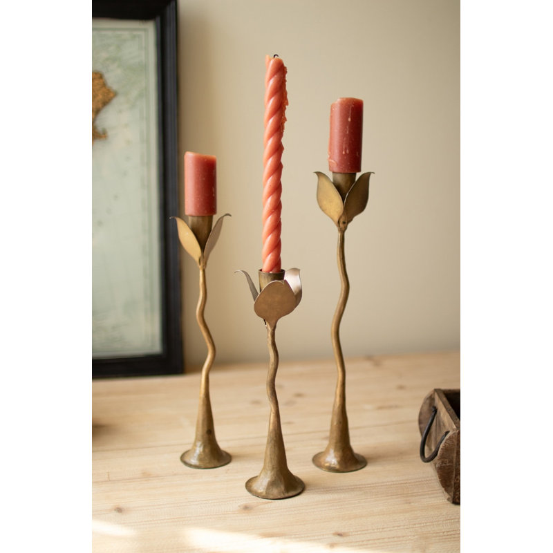 Lot de 2x 3 bougeoirs coniques en fer forgé en forme de feuilles, décoration botanique H