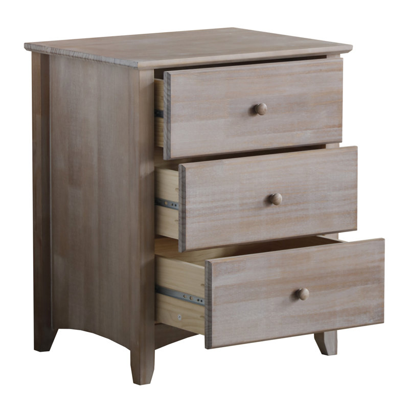 Solid Wood 3-drawer Nightstand In Gray Wash, Gray Wash