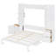 Grand lit escamotable avec bureau, tablettes et armoires de rangement, lit escamotable pour bureau à domicile peu encombrant, lumières - blanc