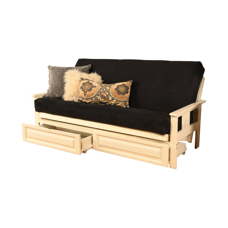 Stratford Full 79" Futon Frame and Mattress with Drawer Set, Black Microsuede, Espresso