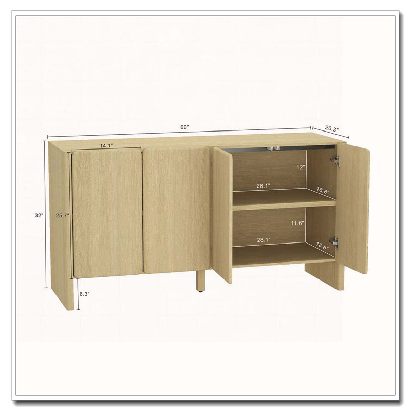 Armoire 4 portes avec rangement, Naturel