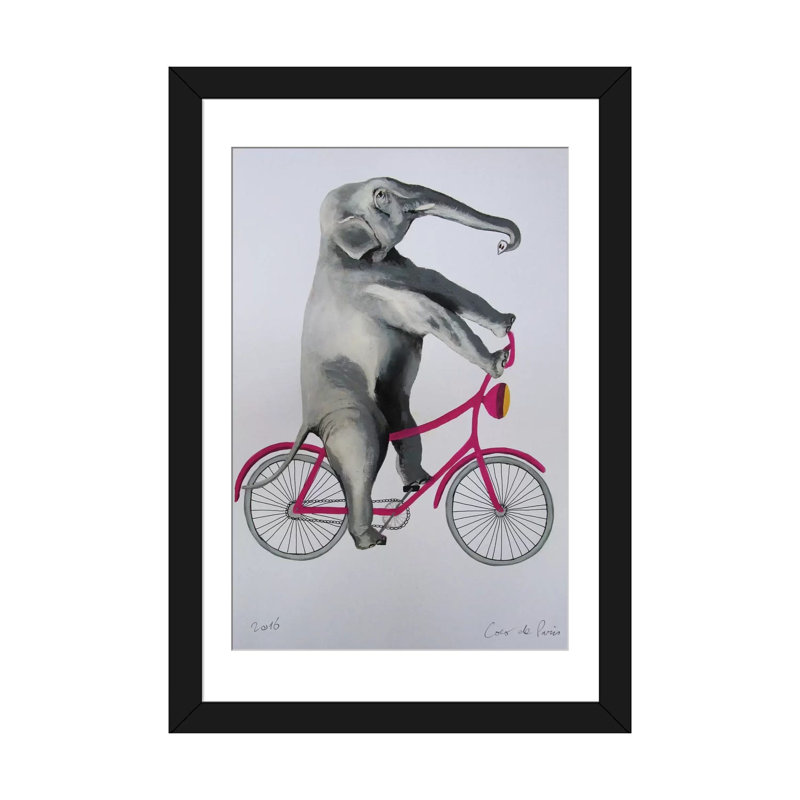 « éléphant on bicycle »-impression sur toile tendue Coco de Paris, H 24 po x l 16 po x P 1 po, Papier d'art encadré noir