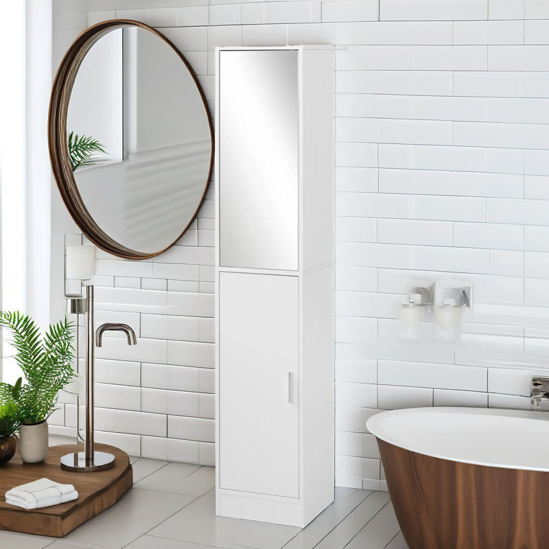 Tall Bathroom Storage Cupboard With Mirror