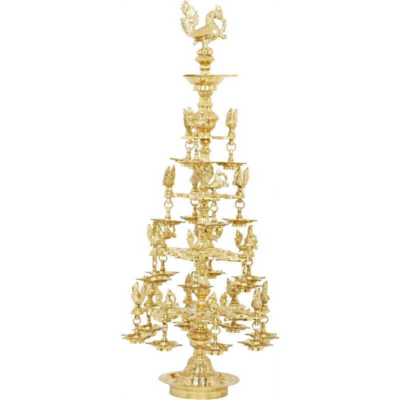 39" Large Brass Annam Peacock Lamp – Handmade South Indian Diya with 22 Peacocks for Temple, Foyer & Artistic Home Décor