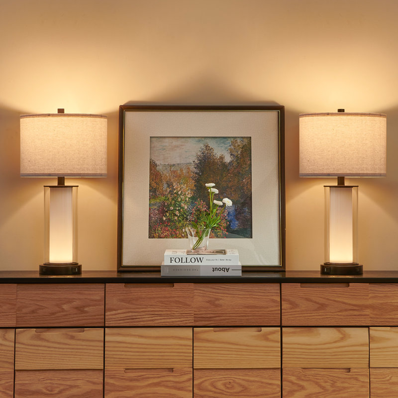 23.25'' Glass USB Table Lamp Set With Built-in Night Light