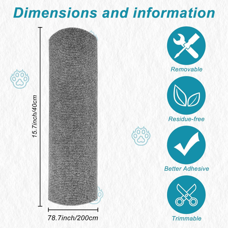 Trimmable Cat Scratching Post Carpet Covered 78.7”X15.8” Self-Adhesive Cat Tree Shelves Replacement Parts Mat Cat Scratcher For Cat Tree Shelves Steps Couch Furniture DIY Protector