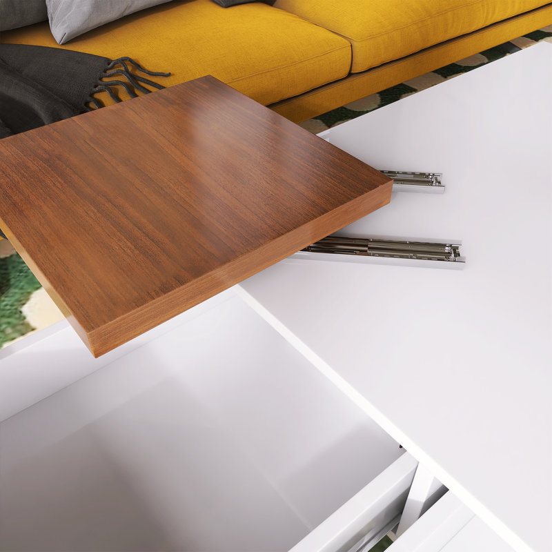 Modern Square Movable Top Coffee Table, White