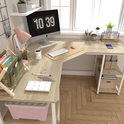 56.9" L Shaped Desk with Shelves Corner Computer Desk Large Table
