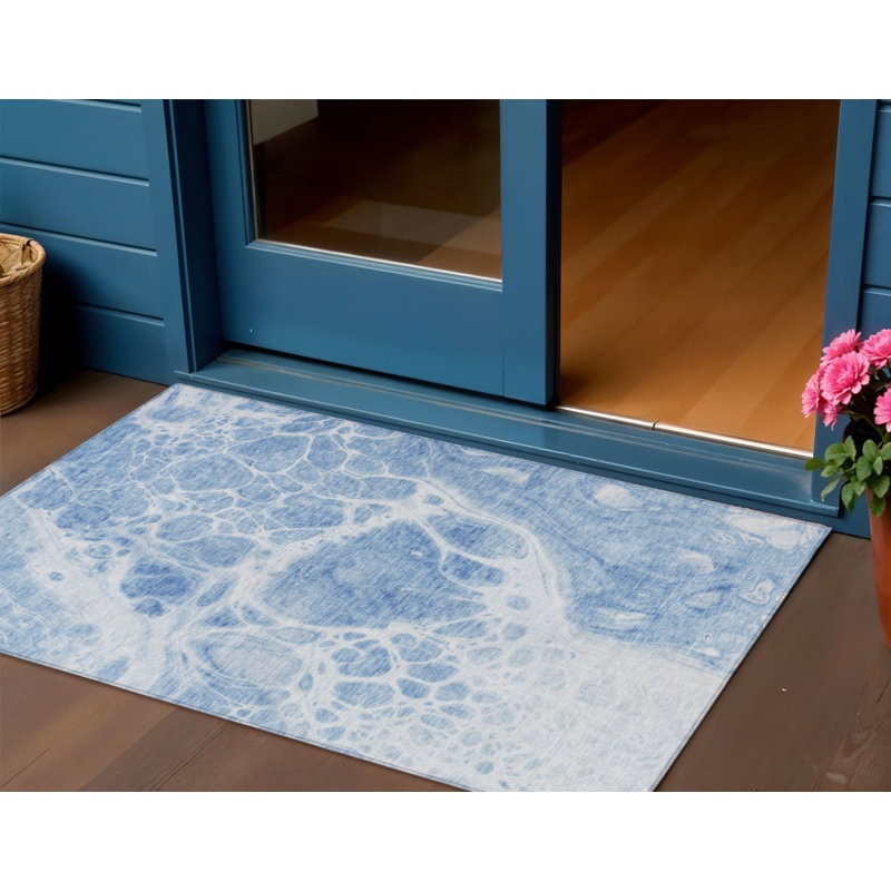 HomeRoots 3' X 5' Sky Blue And Denim Blue Nautical Washable Indoor Outdoor Area Rug
