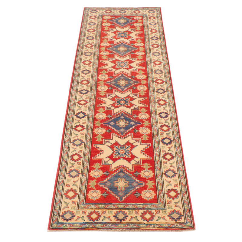 Tapis de couloir rouge en laine noué à la main de conception unique 2 pi 7 po x 9 pi 8 po Petry New Age