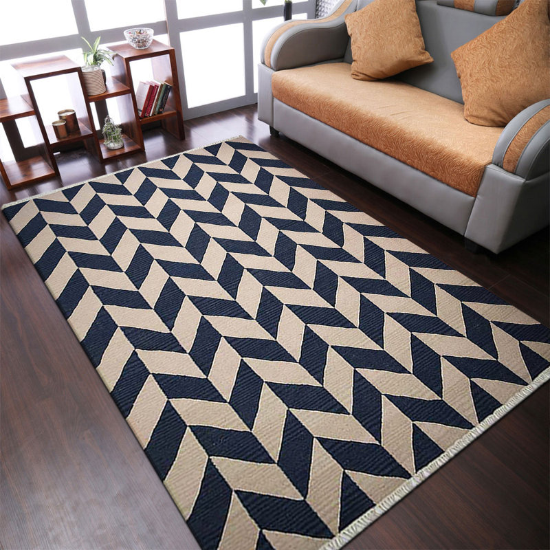 Patchway Hand Woven Flat Weave Kilim Wool Eco-Friendly Area Rugs - Rectangle, Blue White Color, Contemporary Modern Design, Low Pile Handmade Area Rugs for Living Room, Bed Room