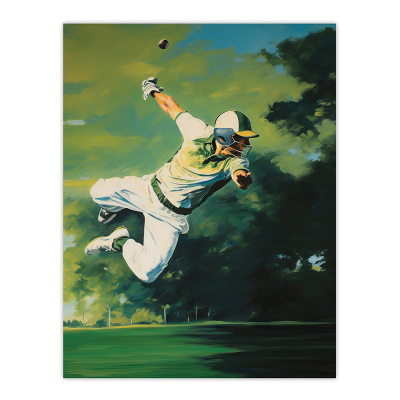 Wall Art Print Cricket Match Outfield Diving Catch Watercolour Artwork For Fan Cave Poster