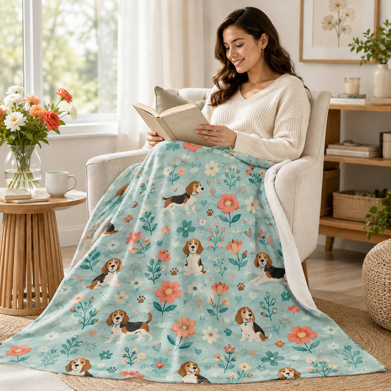 Couverture à motif floral Beagle, L 80 po x l 60 po